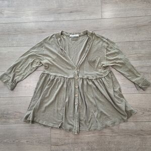 We The Free Olive Green Button-Front Peplum Shirt